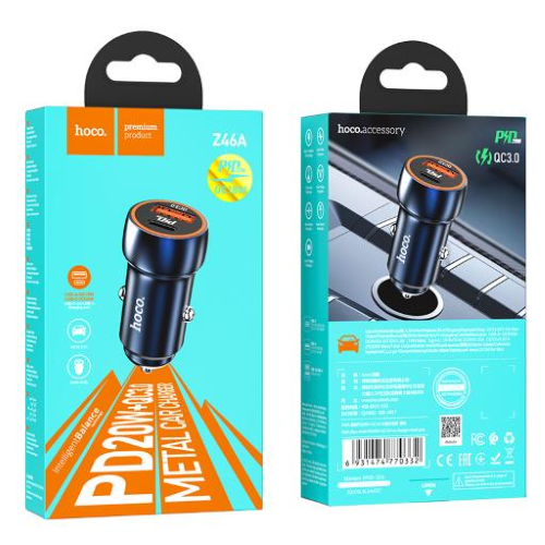 Caricatore Auto Hoco Z46A PD20W QC3.0 Metal Grey - confezione