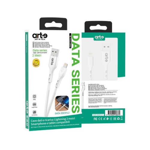 Cavo USB-A Lightning Arte Data Strong 2m Bianco - confezione fronte