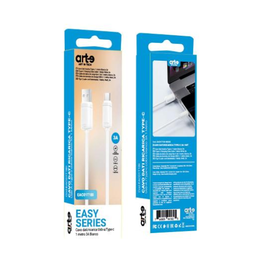 Cavo USB-A to USB-C 3A 1m Serie Easy Bianco Arte - confezione