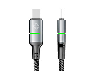 Cavo USB-C to USB-C 100W Glow Nylon LED Nero - dettaglio connettori