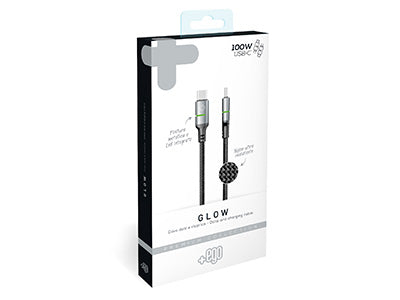 Cavo USB-C to USB-C 100W Glow Nylon LED Nero - confezione