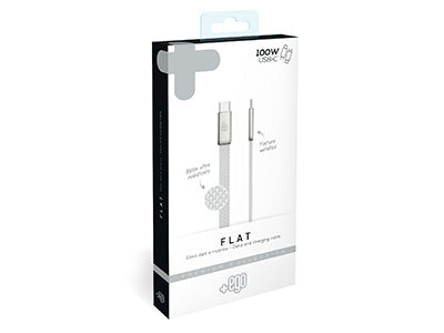 Cavo USB-C to USB-C 100W Flat Nylon Bianco - confezione