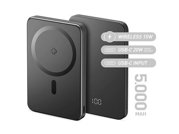 Power Bank Wireless Magnetico 5000mAh Power Boost Nero fronte specifiche